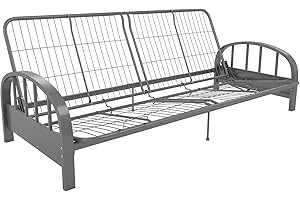 DHP FURNITURE DHP Aiden Futon Metal Frame, Converts Easily to a Full- Size Bed, Silver