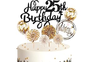 Cymeosh Tortendeko Happy Birthday Kuchendeko 25. Geburtstag Mann Frau, Kuchen Topper Happy 25th Birthday, Cake Topper 25. Geburtstag Ballons Konfetti für Geburtstagstorte Deko 25 Jahre Frauen Männer