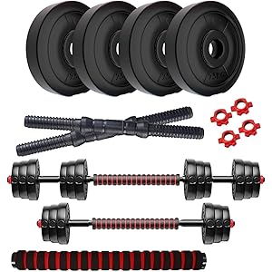 Amazon Brand - Symactive PVC 3-in-1 Convertible Dumbbells Set