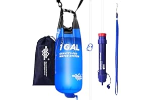 Membrane Solutions Gravity Water Filter Pro, 0.1-Micron Personal Water Filter Straw with 1 Gallon Gravity Water Bag, Drinking Water Purifier for Group Emergency Preparedness, Hiking, Camping