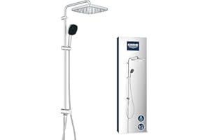 GROHE Vitalio 250, Duschset ohne Armatur, wassersparend, 8l pro Min (Regendusche für vorhandene Duscharmaturen, Duschkopf 2 Strahlarten, Duschstange 104cm, Duschsystem), eckig, chrom, 26986001