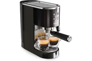 Krups Virtuoso+ Pump Espresso Machine – Compact Black Stainless-Steel Design, 15-Bar Pump for Rich Extraction, Auto Flow-Stop, 4-Button Interface & Steam Nozzle for Espresso & Cappuccino - XP444GG0