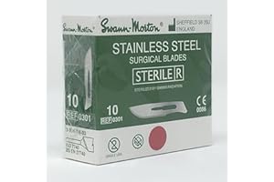 SWANN-MORTON Swann Morton - Cuchillas estériles de acero inoxidable para fécula (n.º 6, 9, 10, 10A, 11, 11P, 12, 14, 15, 15A, 15C, 15T, n.º 16, 18, 19, 20, 21, 22, 22A, 23, 24, 25, 25A, 26, 27), No.10 - Green Box