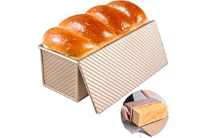 OGIBRIDI Stampo per Pane con Coperchio Toast Scorrevole Antiaderente in Lega di Alluminio - Muffa con Fori Ventilati per Pagnotta, Cottura Pane, Cestino da Forno 2.2lb-1000g