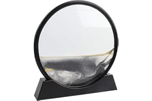 HEEPDD Fließende Sandmalerei, runder Glassandrahmen Fließende Sandmalerei 3D-Sanduhrdekoration Fließlandschaftsmalerei Treibsanddekor(Schwarz)