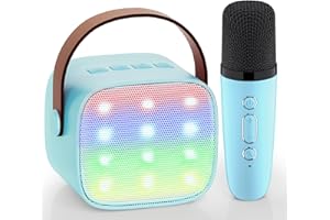 Kids Karaoke Machine for Boys Girls, Upgrade Wowstar Karaoke Machine with 1 Wireless Microphone, Mini Portable Bluetooth Speaker with Led Party Light, Voice Changer Toy Gift for 3 4 5 6 7 8 Years Old