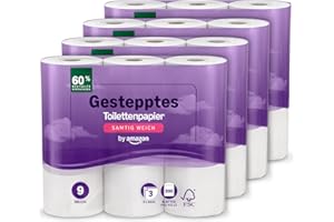 ‎BY AMAZON by Amazon Toilettenpapier, 3-lagig Gestepptes, Samtig Weich, 36 Rollen (9 Rollen, 4-er Pack), 200 Blätter pro Rolle, FSC-Zertifiziert