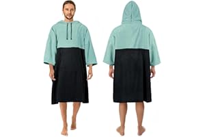 Zingtto Surf Poncho Changing Robe, 3/4 Sleeve Extra Large Thick Hoodie Towel Poncho for Men Women Beach Swimming, 43‘’x35‘’, Black Teal