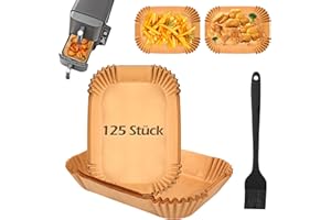 Hivio 125 Stück airfryer backpapier für Ninja Double Stack XL SL400EU/Ninja Foodi MAX Dual Zone AF400EU 9.5L, Backpapier für Heißluftfritteuse und Silikonbürste, BPA-Freies Air Fryer Zubehör