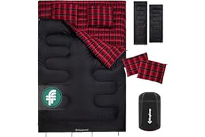 KingCamp Saco de Dormir Doble con Almohadas tamaño Queen y Extragrande para 3-4 Estaciones en 8 Colores para Acampar Festivales Senderismo Uso en Interiores o Exteriores