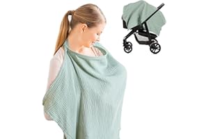ZSRVAJ Nursing Cover, Breastfeeding Cover Up, Breast Feeding Cover for Mum, Breathable Soft Cotton Nursing Covers Infant Car Seat Blanket and Stroller Coverall (Geen)