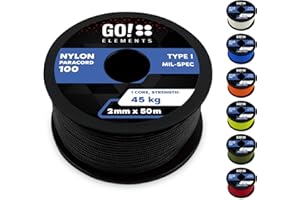 GO!elements Cuerda Paracord 2mm de Nylon a Prueba de desgarros - Cuerda de Supervivencia Paracord 100 Tipo I - A Prueba de desgarros y con Capacidad de Carga de hasta 45kg