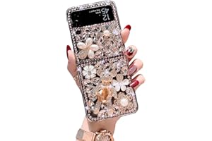 CrazyLemon Custodia Glitterata per Samsung Galaxy Z Flip 3 5G 2021, Spumante Cristallo Lucido Orso Fiori Strass Rosa Diamante Case Protettiva per Telefono Samsung Z Flip 3 per Donne Ragazze