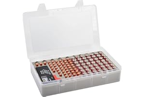 AGAINMORE Scatola portaoggetti per batteria, con tester per batterie, per garage, con contenitore contiene 120 batterie AA AAA al litio 3 V CR123 LR44 CR2016 CR1632 (batterie non incluse)