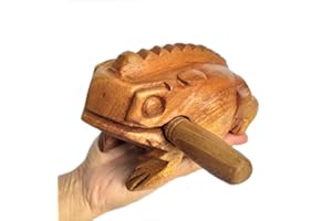 Cozinest Large 7" Wood Frog Guiro Rasp Percussion Instrument Tone Block Frog Animal Shaped Figurine Wooden Handcraft Musical Lucky Frog Home Office Decoration (Tan)