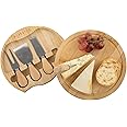 DYANATIC Cheese Board and Knife Set with Hidden Knife Tray – Charcuterie Boards and Serving Tray with Wooden Handle Knives, Forks, and Drawer – Cheese Board Gift Set for Entertaining and Parties