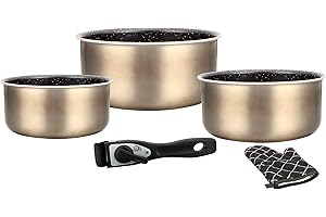 Herzberg - Batterie de cuisine - Set de casseroles induction 5 pièces - Casseroles et poêle tous feux en aluminium forgé avec revêtement marbre et poignée amovible - Cuivre