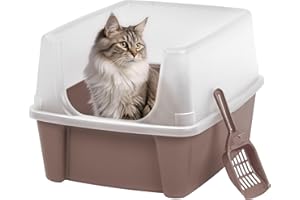 Iris Ohyama, Bac a Litiere pour Chat avec Pelle, Beige, Nettoyage Facile, Maison de Toilette, Rebords Amovibles, Anti-Fuite, pour Chats Adultes, Chatons, Lapins, sans BPA, Ouverture en Haut, CLH-12