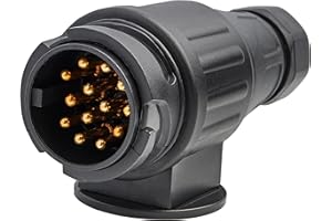 RED WOLF 13 Pin Trailer Plug Socket Adaptor Towing Male Connector 13 Way DC 12V for Car Europe Caravans RV Tractor Vans Lorry Trailers Vehicles, Black Waterproof