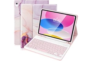 SOPPY Bluetooth Keyboard Case for New iPad 11th Gen. (A16) 11-inch 2025, 10th Generation 10.9 inch 2022, Detachable Wireless Keyboard, with Built-in Pen Holder, UK Layout, Purple Marble