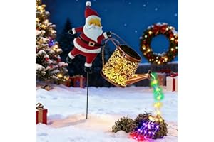 NPLSEO Christmas Santa Solar Kettle Lights Garden Lawn Decorative Lights, Waterproof LED Garden Lawn Decorative Light, Vintage Metal Watering Can with Santa, IP65 Solar LED Lights for Yard Walkway (Colorful)
