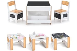 Baby Vivo Kindersitzgruppe Kindertisch Maltisch - Kindertischgruppe mit Stauraum und Bücherablage an 2 Seiten - Kindermöbel Kinderzimmer Set mit multifunktionalem Tisch und 2 Stühlen aus Holz - Mia
