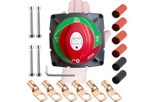 Ampper High Current 1-2-Both-Off Battery Switch, 12-48 V Battery Master Cut Disconnect Switch Isolator with Lugs for Marine Boat, Ship, Yacht, RV, Truck (1-2-Both-Off, High Current Kit)