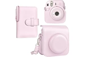 HIYQIN Custodia Protettiva per Fotocamera Compatibile con Fujifilm Instax Mini 12, per Polaroid Instax Mini 12 Borsa in Pelle con Tracolla e Album Fotografico Portatile - Rosa