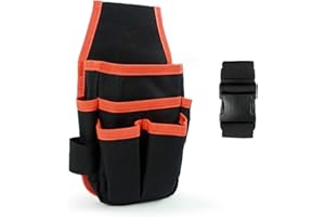 Ewrap Black Canvas Tool Pouch, Tool Organiser Bag, Electricans Organiser with 6 Roomy Pockets, 9 Tool Loops, Adjustable Waist Strap for DIY Electricians Carpenters