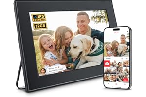 CECGAN 32GB WiFi Digital Photo Frame, 10.1 Inch Frameo Photo Frame,1280x800 HD IPS Touch Screen, Auto-Rotate, Share Photos/Videos Instantly via Frameo App from Anywhere, Wall Mountable. Black