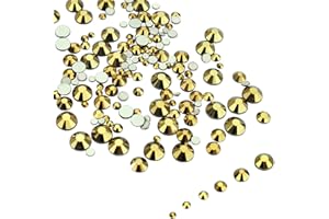 LolliBeads Resin Crystal Round Nail Art Mixed Flat Backs Acrylic Rhinestones Gems,Mix Size 1.5-5 mm, Color Antiqued Gold (1200Pcs)