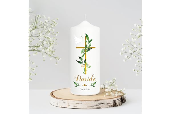 Bougie Naissance personnalisée Fille Garçon motif Arbre et animaux de la forêt – Cierge Naissance avec prénom et date – Bougie imprimée – Cadeau naissance – 18 x 7 cm
