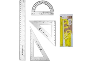RAXINT Pack Escolar Regla, 2 Escuadra y Cartabón para uso Escolar o Dibujo Técnico, Juego Kit Material Escolar Profesional apto para Cualquier Ámbito Primaria, Bachilletaro, Universidad