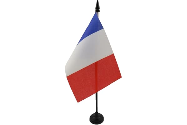 AZ FLAG - Drapeau De Table France - 15x10 cm - Mini Drapeau Français De Bureau 100% Polyester Avec Hampe De 25cm Et Socle En Plastique Noir