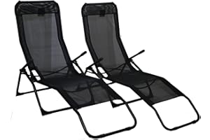 Makro 2 x Rocker Loungers Black Sunchair Recliner Outdoor Garden Furniture Folding