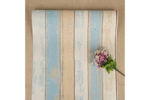 FENTIS Papel Pintado de Madera Papel Pintado Autoadhesivo Marrón Azul Papel Tapiz y Palo de Rayas de Madera Papel de Contacto Papel Pintado Extraíble Raya Para Cocina Puerta Gabinete Habitación 44,5x500cm