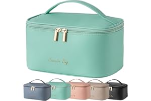 ZOUWEL Reise Kosmetiktasche für Frauen Make Up Tasche mit Pinselfach und Griff Tragbare wasserdichte Leder Kulturtaschen Große Kulturbeutel Organizer Multifunktions Makeup Schminktasche (Grün)