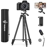 Lightweight Tripod 55-Inch/135cm, Video/Phone/Light Camera Tripod Stand with Wireless Remote Shutter, Phone Clip, Carry Bag f