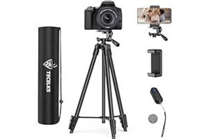 TECELKS Lightweight Tripod 55-Inch/135cm, Video/Phone/Light Camera Tripod Stand with Wireless Remote Shutter, Phone Clip, Carry Bag for Travel/YouTube Video/Photography/Vlog, Compatible with iOS & Android