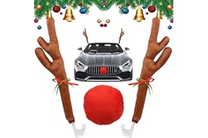 Aohcae Christmas Car Deer Reindeer Antlers, Car Reindeer Antlers & Nose Car Costume Kit for Xmas Decoration Festival Gift with Jingle Bells
