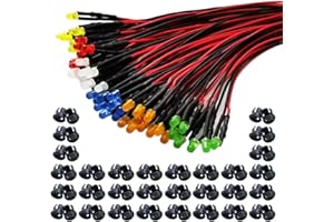 GTIWUNG 60 szt. 12 V LED diody emitujące diody, 3 mm wstępnie przewodowe diody LED światło ultra jasne (10 szt. x 6 kolorów) różne zestawy rozproszone kolorowe soczewki + 60 szt. 3 mm plastikowe uchwyty LED do montażu oświetlenia LED