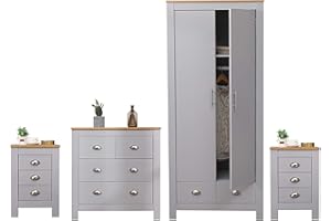 Kingwudo® Grey Bedroom Furniture 4 Piece Set(3 Drawer Night Stand*2/2+2 Drawer Chest/2 Door 2 DrawerWardrobe) Modern Simple,40x35x58cm/79x35x81cm/79x49.5x180cm