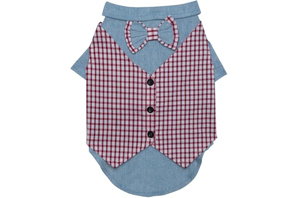Lulala Classical Dog Tuxedo Shirt Formal Wedding Suit with Bow Tie & Inbuilt Cottie, Pet Prince Costume Outfit for Small Dogs Cats (18Inch, Red-SkyBlue)
