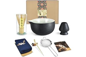 Artcome Kit de Ceremonia de Té Japonesa con Cuenco de Esmalte Bluestone, Batidor, Cuchara, Colador y Juego para Preparar Usucha, Koicha y Matcha