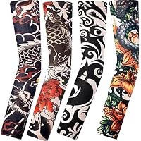 Produktbild von Gospire 6 Fake Tattoo-Ärmel – Dehnbare Nylon-Strümpfe Mit Tribal & Tier-Motiven, Für Halloween & Kostüme