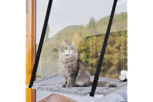 EASY JOY Hamaca Ventana de Gato, Cama para Gatos Ventosa con Potente Ventosas y Manta Suave, Hamacas para Gatos Tomar el Sol, Cama Gato Colgante para Gatos/Perros de Interior, Soportar hasta 15KGS (Gris)