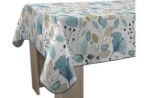 Le linge de Jules Nappe Anti-Taches Bloom - Rectangle 150 x 300 cm, Bleu, Beige