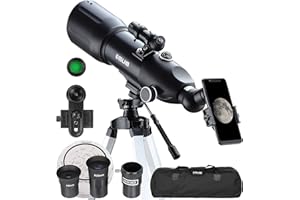 ESSLNB Télescopes astronomiques pour Adultes et Enfants débutants 80 mm avec 10 Supports pour téléphone et trépied et Sac de Transport, télescope de Voyage avec Filtre Lunaire