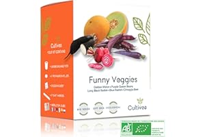 Cultivea® Mini Kit Prêt à Pousser Légumes Insolites - Graines 100% biologiques - Jardinez et dégustez -Idée Cadeau (Melon Boule d’Or, Haricot Nain Violet, Radis Noir, Radis Bleu, Betterave chioggia)