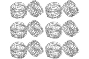 Kaizen Casa Handmade Silver Round Mesh Napkin Rings Holder for Dinning Table Parties Everyday, Set of 12 (Silver, 12)